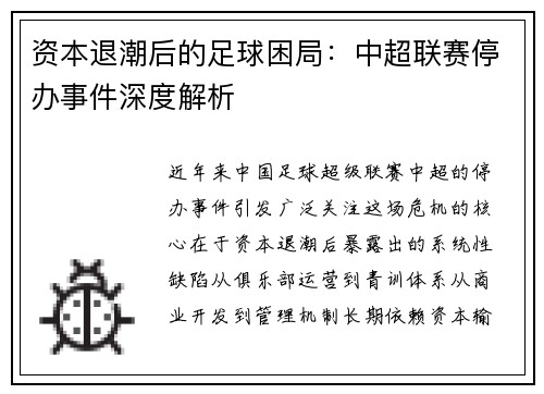 资本退潮后的足球困局：中超联赛停办事件深度解析